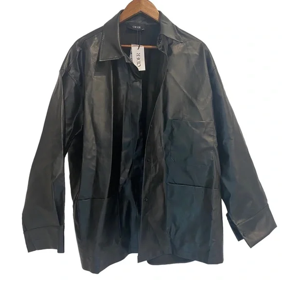 Leather jacket Plus Size Faux Leather Black 2XL Cider NWT - Picture 2 of 4